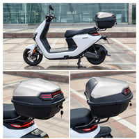 Garvee Caja Trasera Universal para e-Scooter y Moto, ABS+PP Reforzado, Gran Capacidad, Impermeable, Fácil Montaje, Compatible con Aima, Yadea, Tailg y Lvyuan, Plateado Blanco