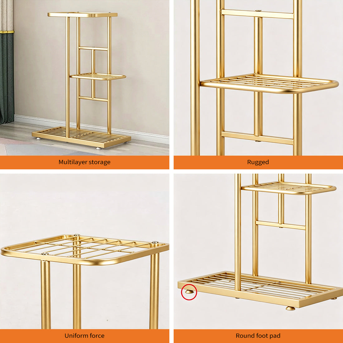 Garvee Soporte para Plantas de 6 Niveles en Metal, Estantería Compacta de Esquina para Macetas en Interior y Exterior, Dorado