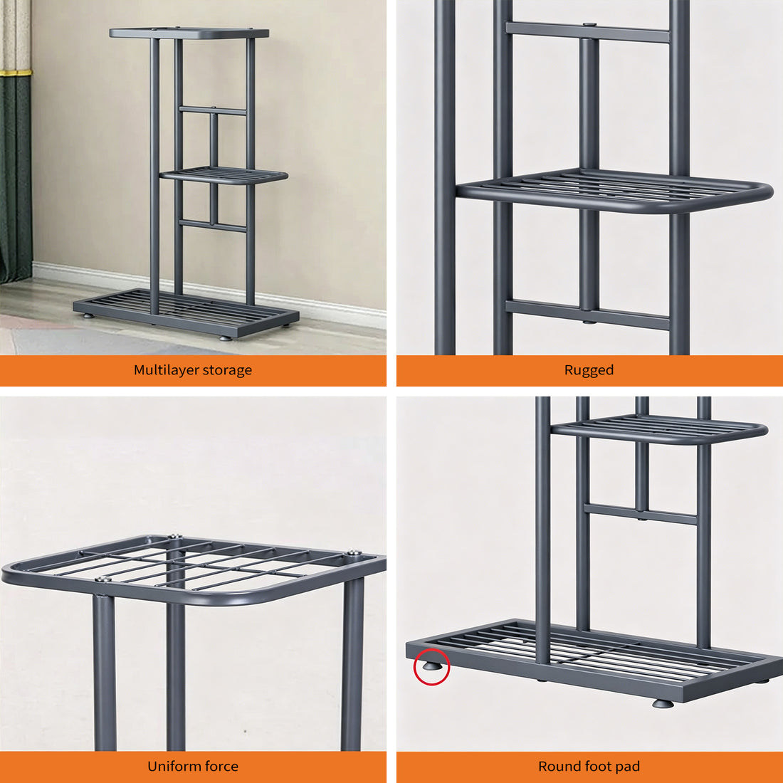 Garvee Estantería para Plantas de Metal con 6 Niveles, Soporte de Esquina Compacto para Macetas en Jardín y Salón, Gris Oscuro Plateado