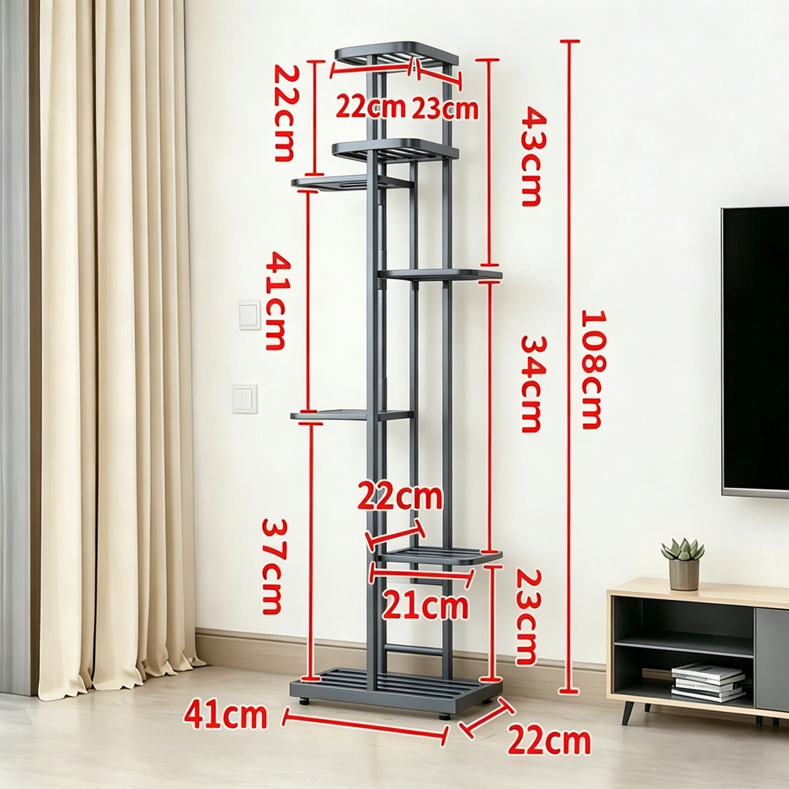 Garvee Estantería para Plantas de Metal con 6 Niveles, Soporte de Esquina Compacto para Macetas en Jardín y Salón, Gris Oscuro Plateado