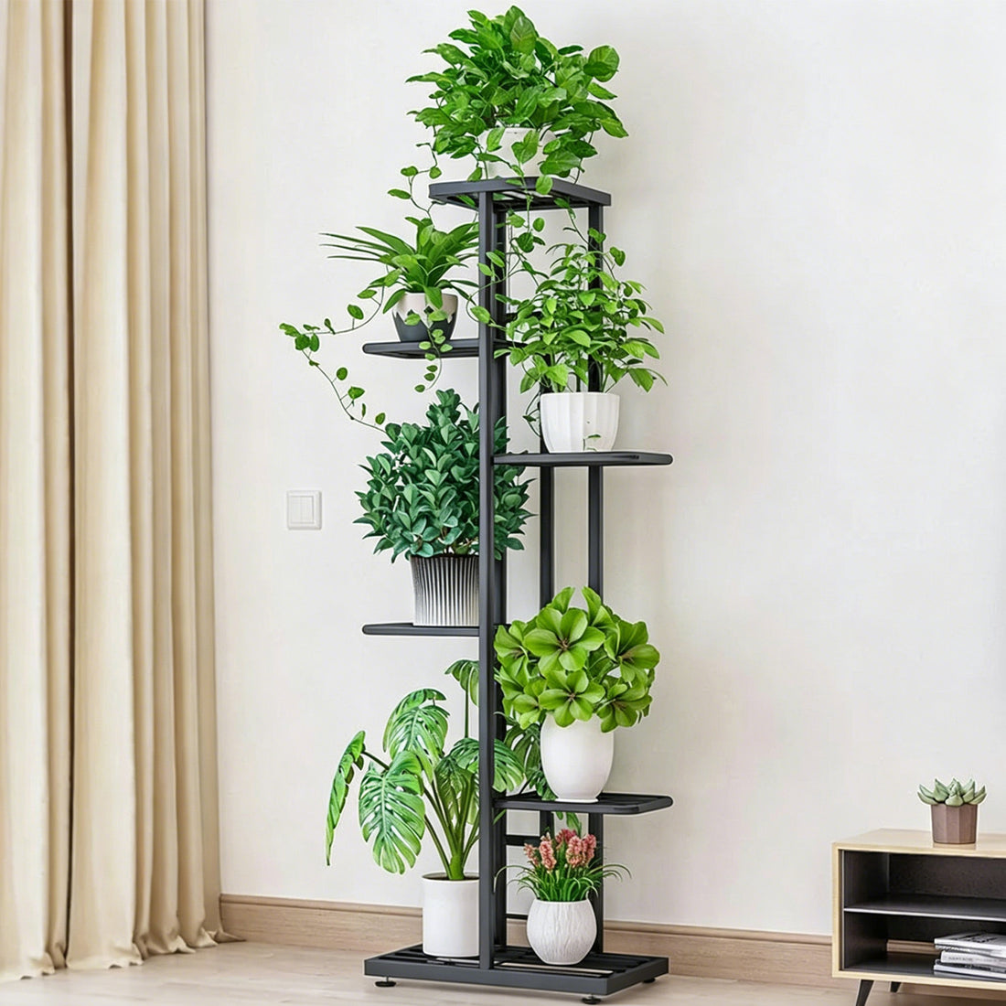 Garvee Estantería para Plantas de Metal con 6 Niveles, Soporte de Esquina Compacto para Macetas en Jardín y Salón, Gris Oscuro Plateado