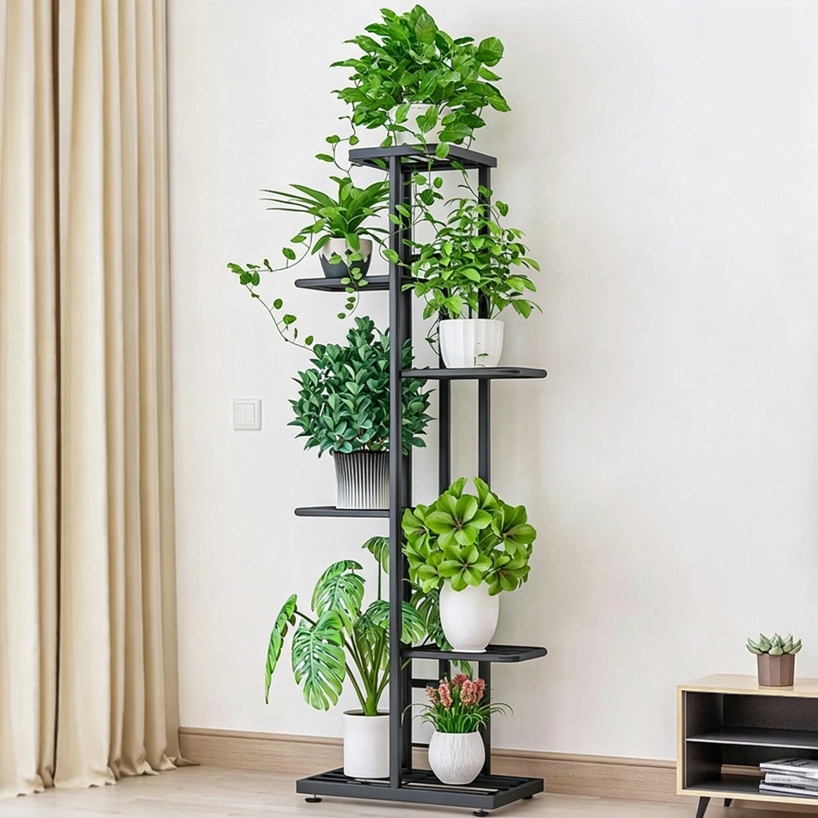 Garvee Estantería para Plantas de Metal con 6 Niveles, Soporte de Esquina Compacto para Macetas en Jardín y Salón, Gris Oscuro Plateado