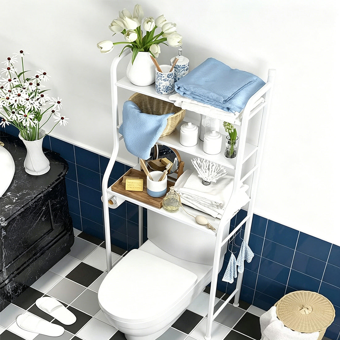 Garvee Estante de Almacenamiento sobre Inodoro de 3 Niveles, Estantería de Baño de Acero Inoxidable, Organizador de WC Resistente y Anticorrosivo, Blanco