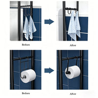 Garvee Estantería sobre Inodoro de 3 Niveles, Organizador de Baño de Metal con Ganchos y Portarrollos, Estante de Almacenamiento Vertical Sin Taladrar, Ahorro de Espacio (Negro)