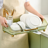 Garvee Escurridor De Platos Para Cocina Con Sistema De Drenaje Automático, Soporte Grande, Plástico PP Antióxido, Bandeja Desmontable, Ideal Para Encimera - Transparente