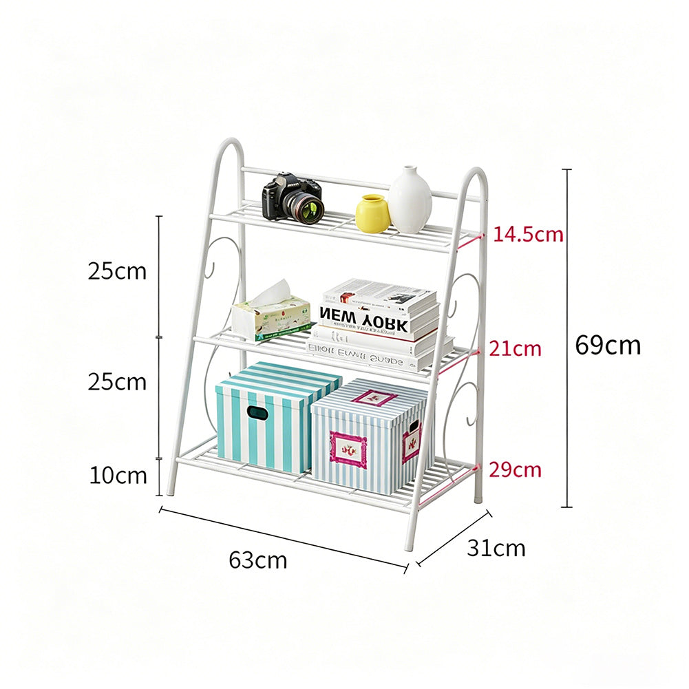 Garvee Soporte para Plantas Metálico de 3 Niveles, Estantería de Escalera Multifuncional para Interior y Exterior 63x31x69 cm Blanco