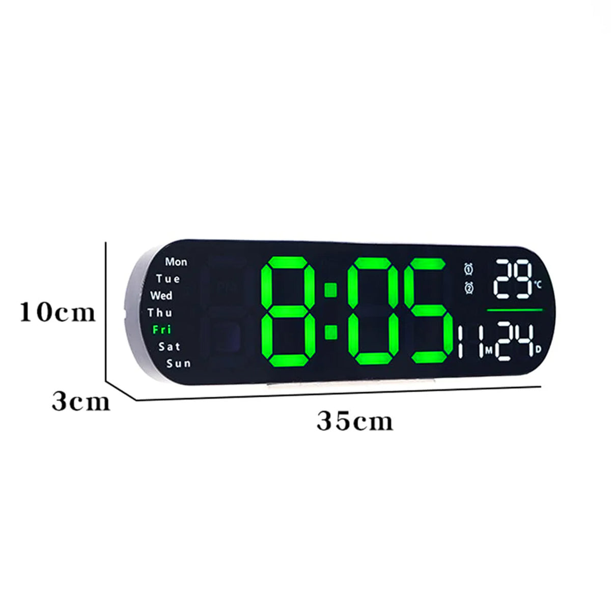 Garvee Reloj Digital LED de Pared 35 cm Pantalla Grande Brillo Ajustable 10 Niveles Memoria y Doble Alarma USB Verde para Cocina Salón Dormitorio y Oficina