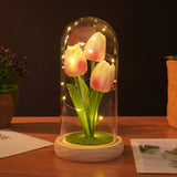 Garvee Tulipán En Vidrio Con Luces LED, Flor Eterna Decorativa, Luz Nocturna, Decoración Hogar, Elegante, Para Mujeres Y Madres - Rosa
