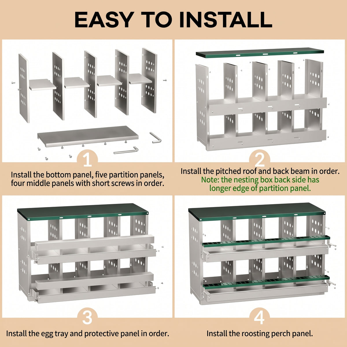Garvee Caja de Anidación para Gallinas 2 Capas 8 Compartimentos, Acero Galvanizado, Con 8 Huevos Falsos, Fácil Limpieza, Montaje en Pared Gallineros, Verde Oscuro