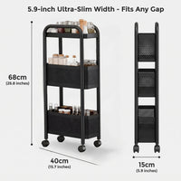 Garvee Carrito Organizador Estrecho de 15 cm – Estantería Delgada de Metal con 3 Niveles y Ruedas con Freno para Cocina y Baño (Negro)