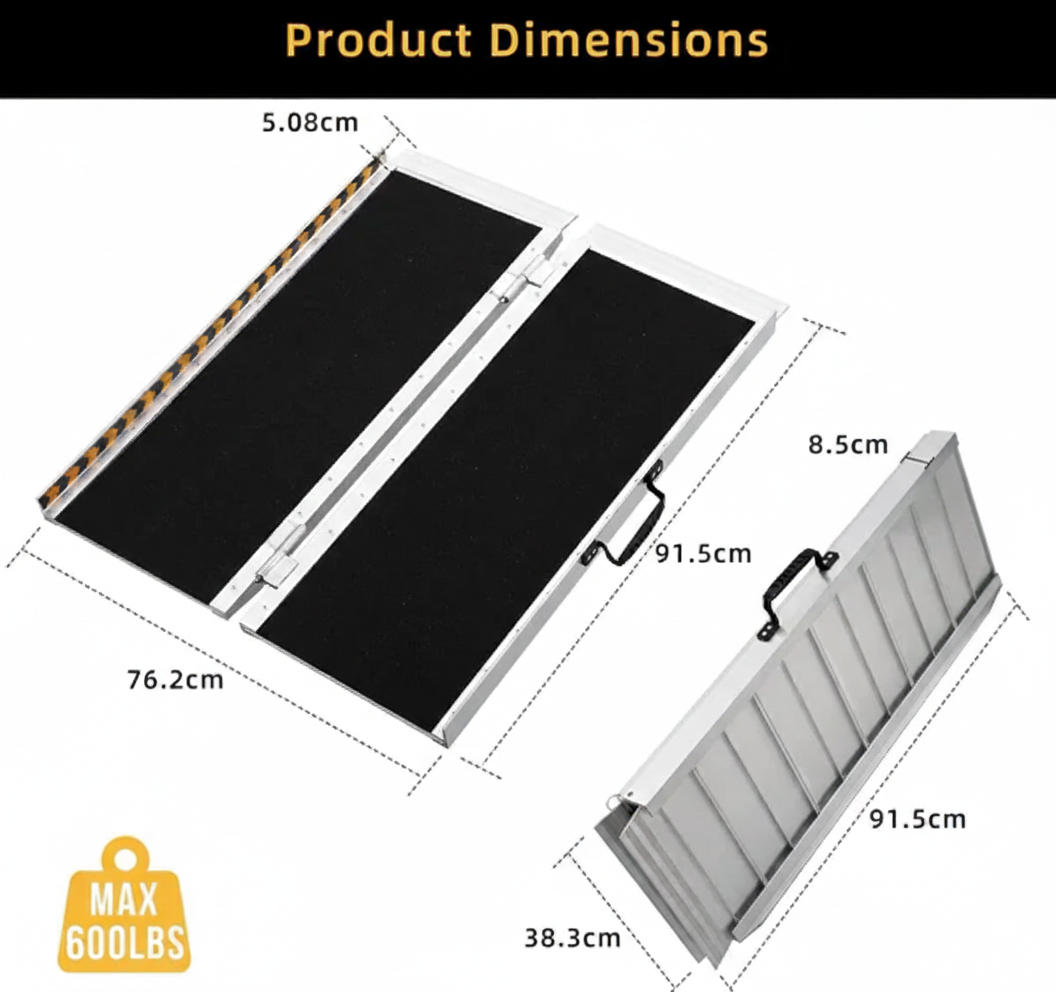 Garvee Rampas de Silla de Ruedas Portátil 91 cm Capacidad 272 kg Aluminio Antideslizante Asa para Transporte Uso En Hogar y Escaleras