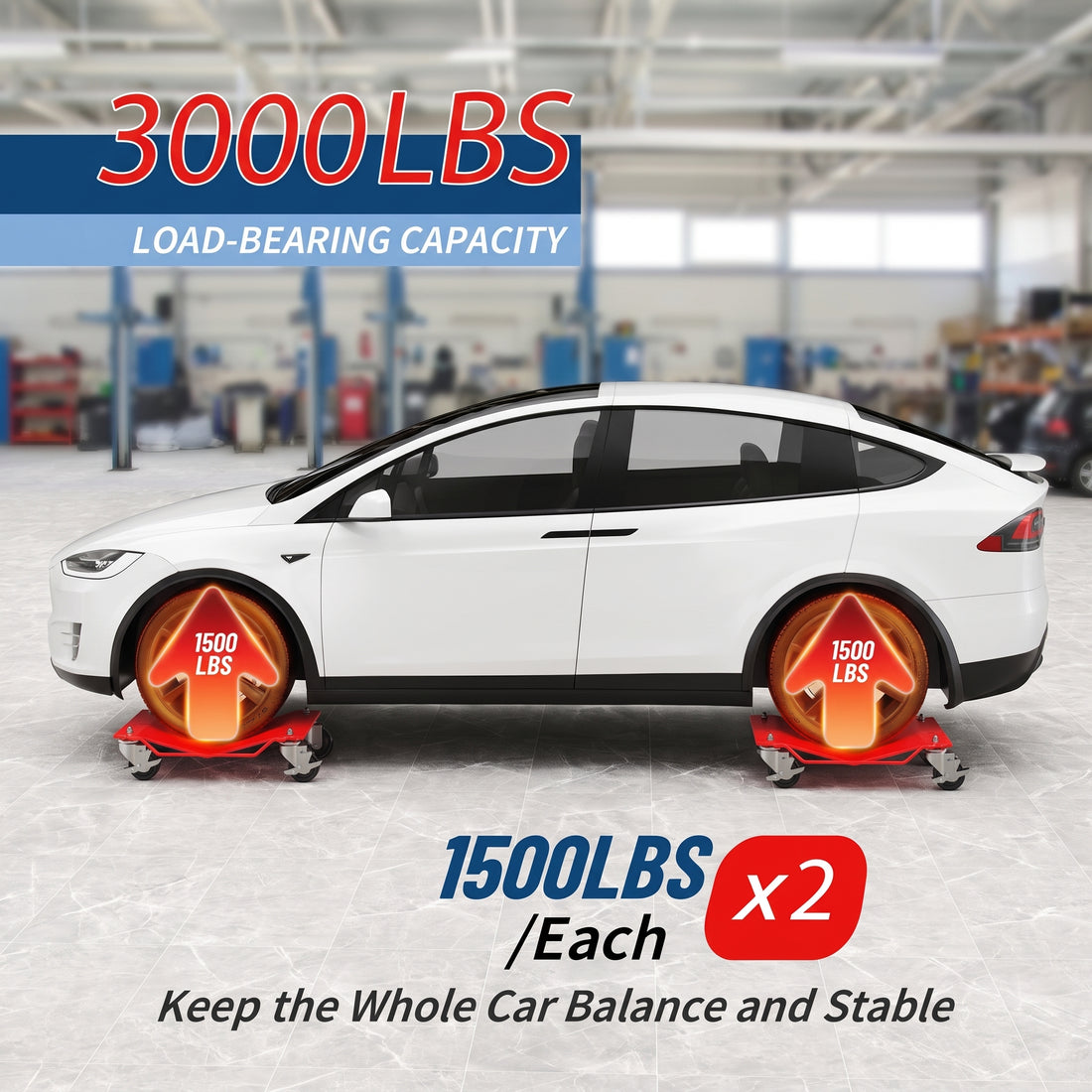 Garvee Juego de 2 Plataformas Dolly para Ruedas de Coche, Capacidad de 1360,8 kg, Plataforma de Acero Reforzado, Ruedas Giratorias de 360° con Frenos, para SUV, Camiones y Garaje, Rojo
