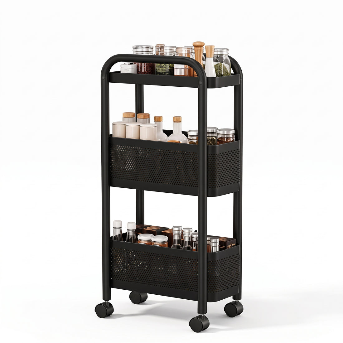 Garvee Carrito Organizador Estrecho de 15 cm – Estantería Delgada de Metal con 3 Niveles y Ruedas con Freno para Cocina y Baño (Negro)
