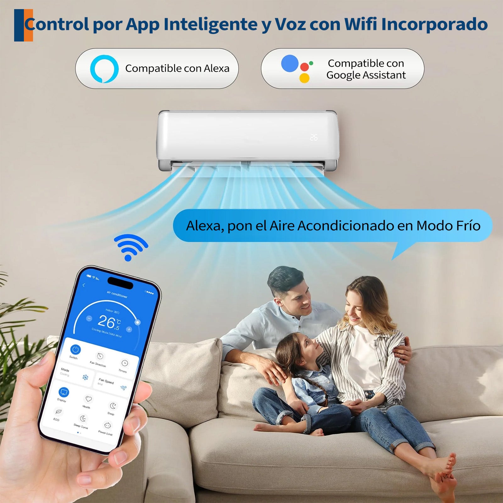 Garvee Aire Acondicionado Split AUX 9000 BTU, A++ R32, Control WiFi, Sistema de Climatización Inteligente para Hogar