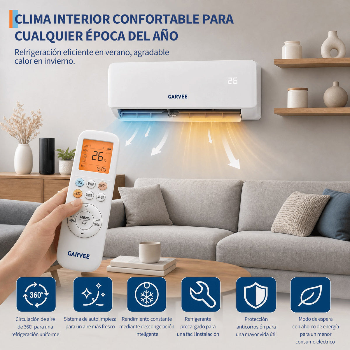 Garvee Aire Acondicionado Split Inverter Silencioso de Alta Eficiencia Energética, con Control Inteligente WiFi, 18000 BTU Blanco