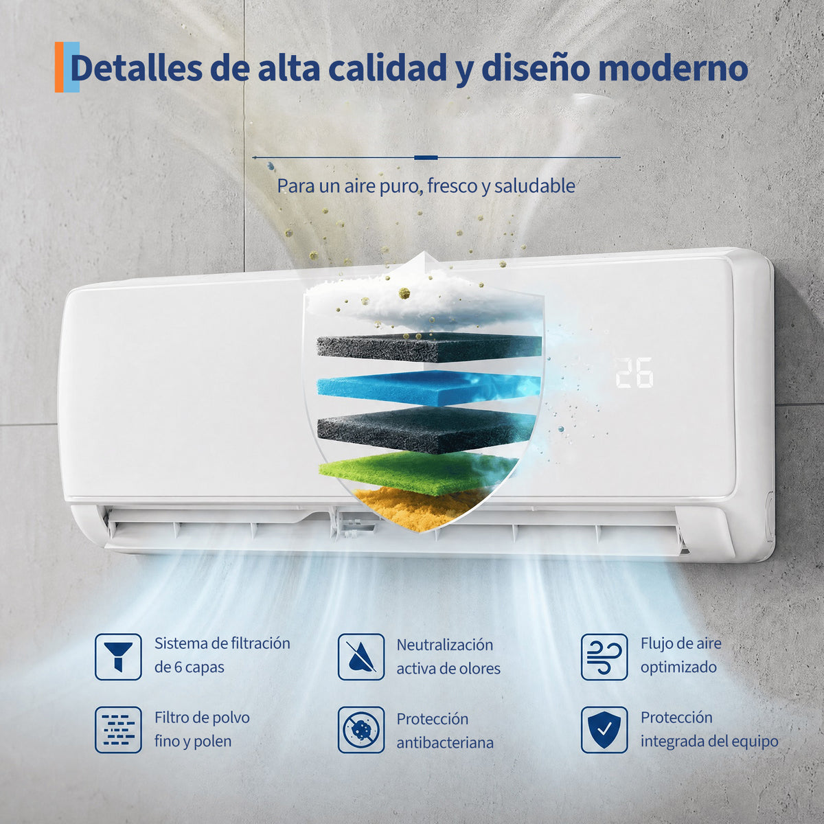 Garvee Aire Acondicionado Split Inverter Silencioso de Alta Eficiencia Energética, con Control Inteligente WiFi, 18000 BTU Blanco