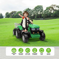 Garvee Tractor Eléctrico 12V, Doble Motor 35W, Remolque Desmontable, 6 Ruedas Goma, Control Remoto, 3 Velocidades, Luces LED, 3-6 años, Jardín, Verde