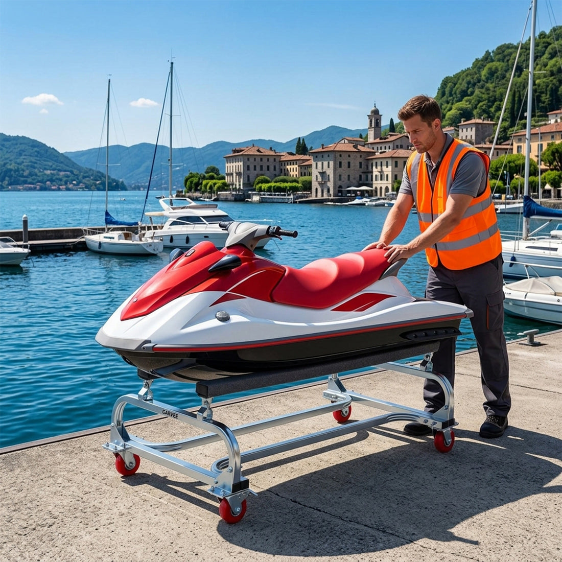 Garvee Plataforma Rodante para Moto Acuática, Carga de 453.59 kg, Soporte para Moto de Agua, Carrito PWC con 4 Ruedas y Frenos, Incluye 2 Llaves Pequeñas para Mover Motos de Agua, Jet Skis, Kayaks, Lanchas Rápidas