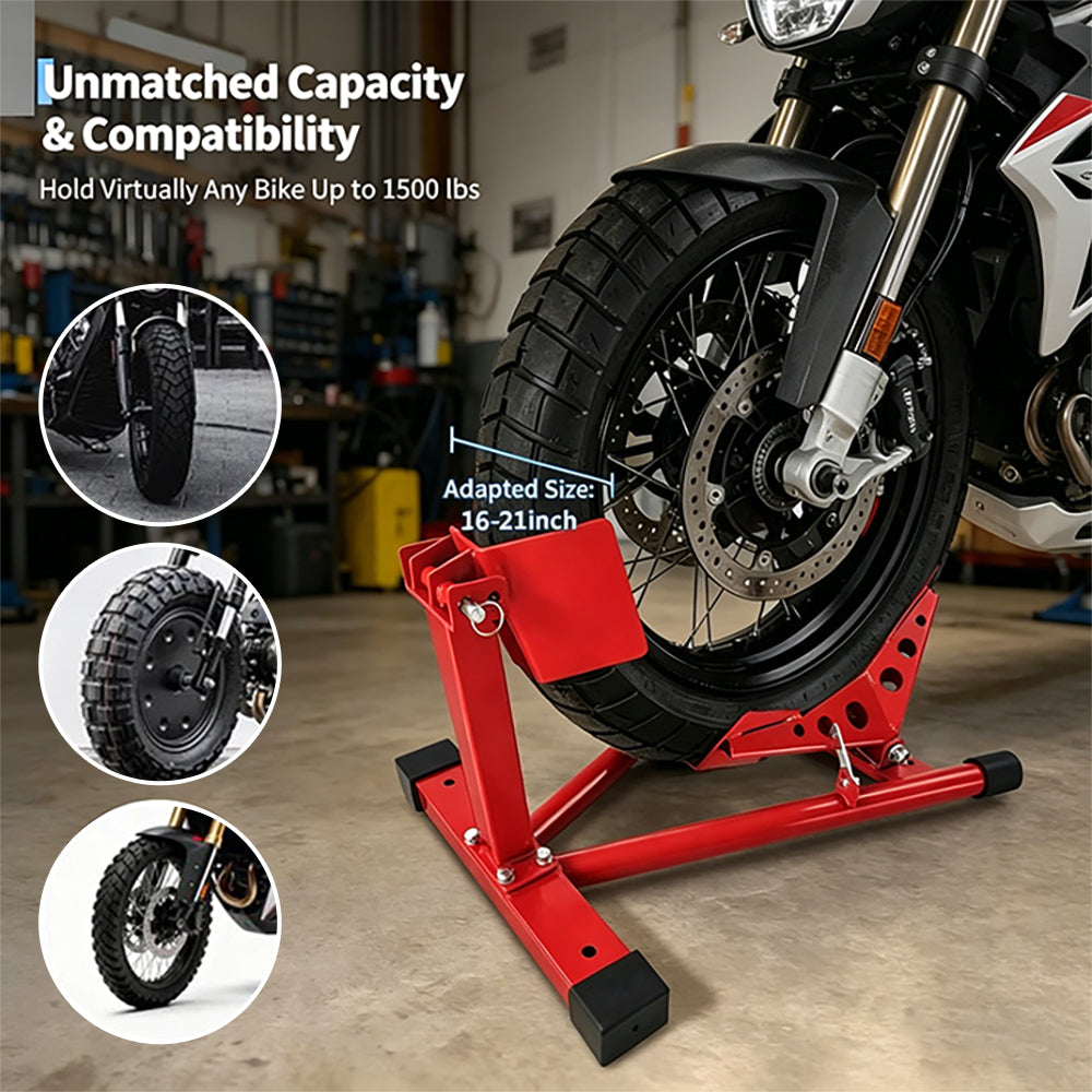 Garvee Calzo de Rueda para Motocicleta Profesional, Soporte de Acero Ajustable para Llantas de 40-54 cm y 680 kg Rojo