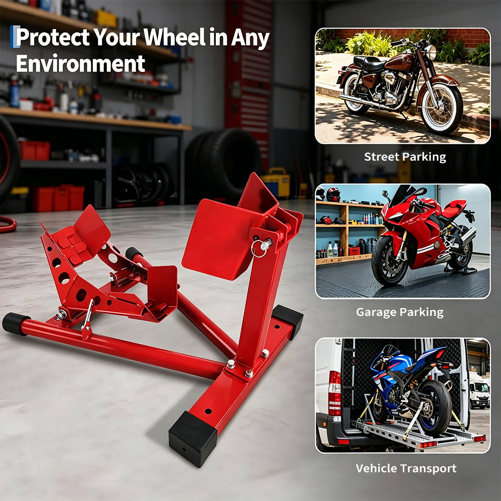 Garvee Calzo de Rueda para Motocicleta Profesional, Soporte de Acero Ajustable para Llantas de 40-54 cm y 680 kg Rojo