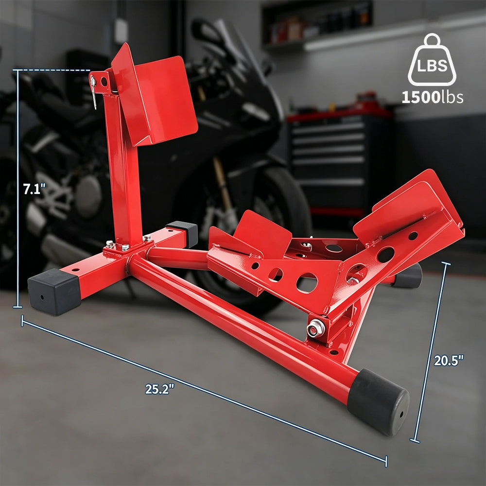 Garvee Calzo de Rueda para Motocicleta Profesional, Soporte de Acero Ajustable para Llantas de 40-54 cm y 680 kg Rojo