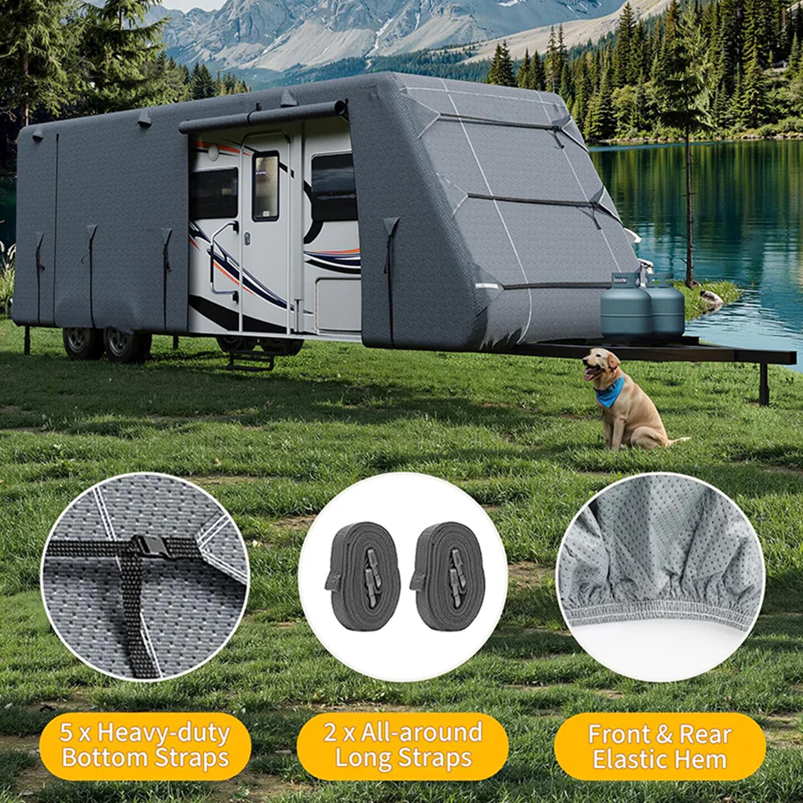 Garvee Protector Exterior para Autocaravana 914–1006 cm, Lona de 7 Capas Anti-UV y Resistente al Agua con Sistema Antiviento, Ventilación Antihumedad y Cremalleras