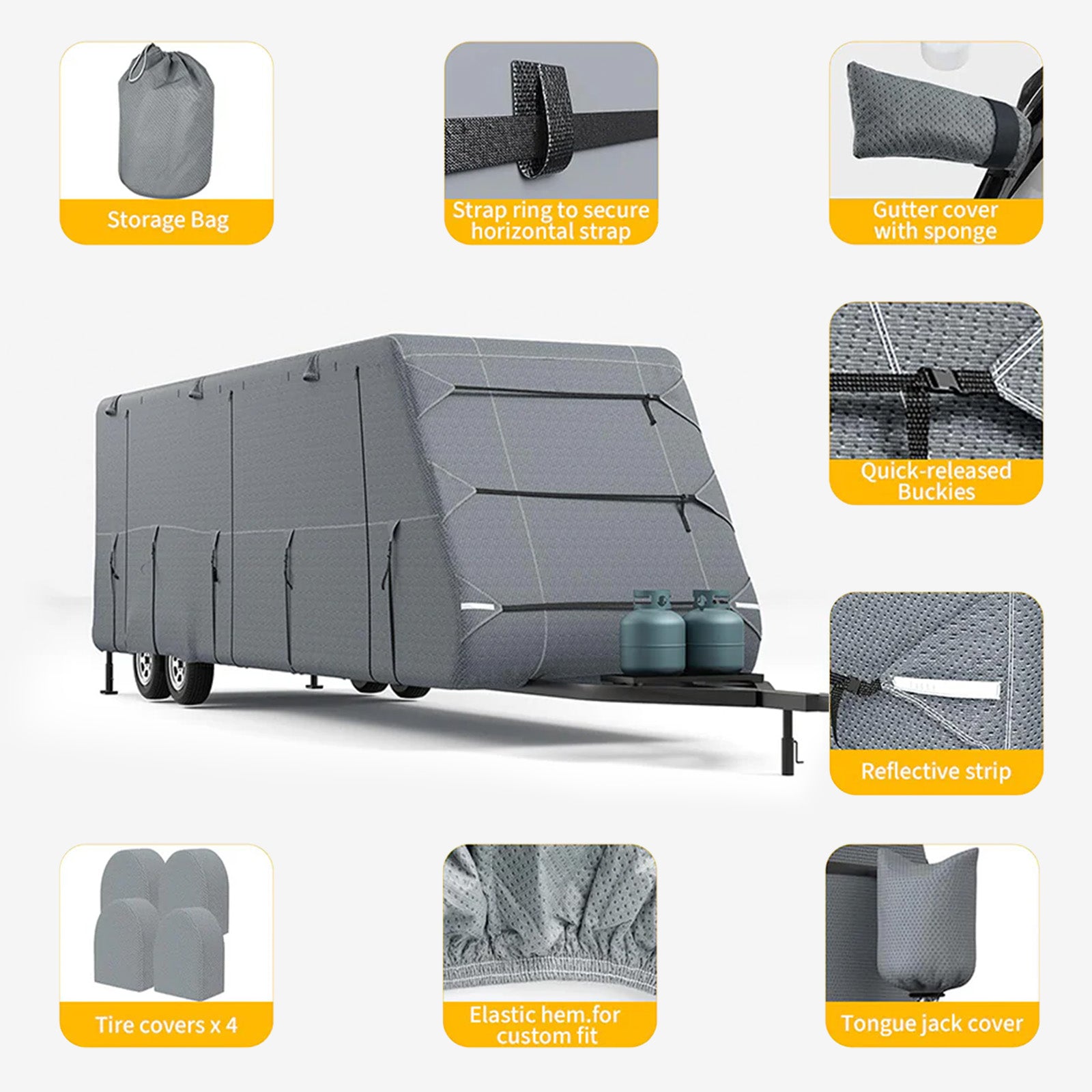 Garvee Protector Exterior para Autocaravana 914–1006 cm, Lona de 7 Capas Anti-UV y Resistente al Agua con Sistema Antiviento, Ventilación Antihumedad y Cremalleras