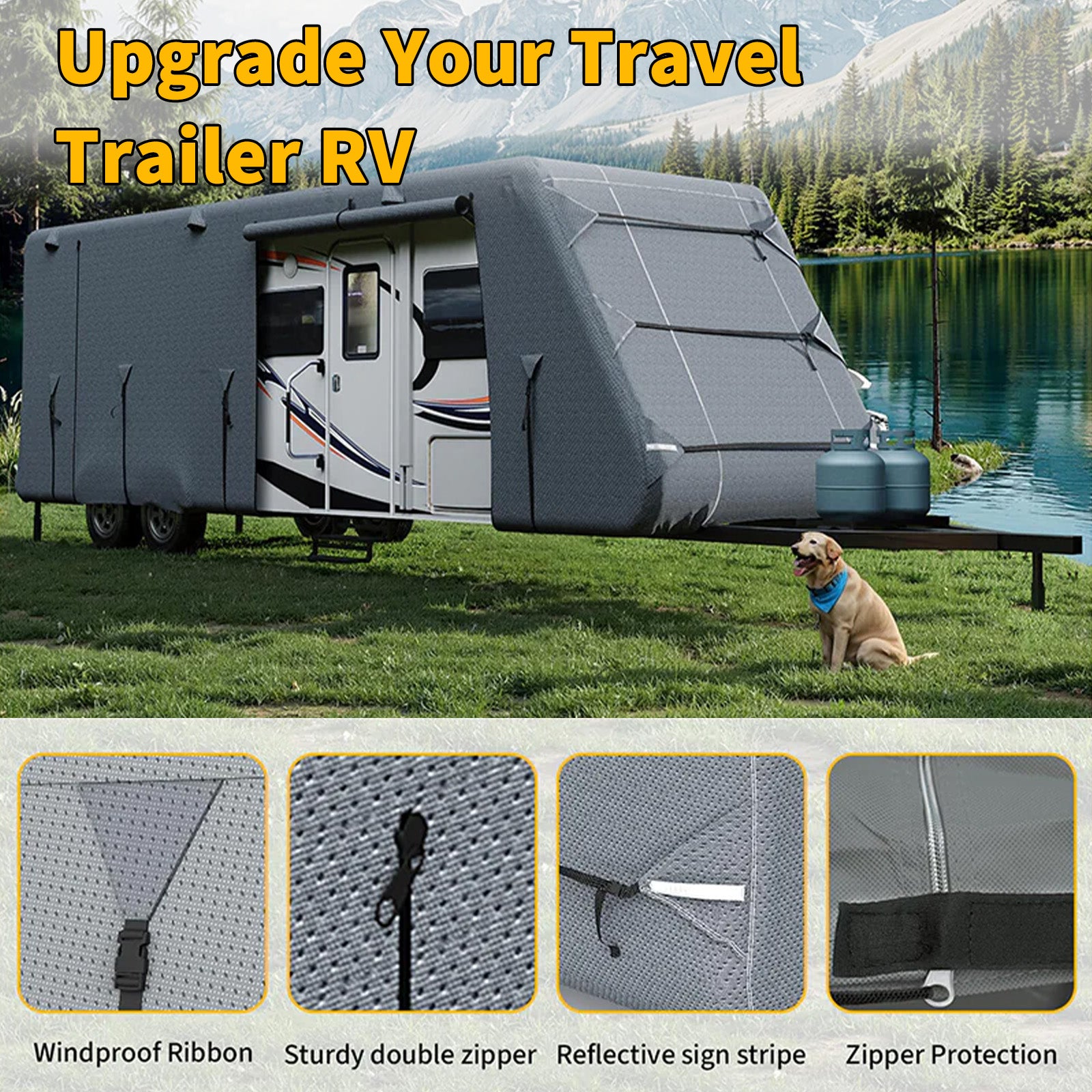 Garvee Protector Exterior para Autocaravana 914–1006 cm, Lona de 7 Capas Anti-UV y Resistente al Agua con Sistema Antiviento, Ventilación Antihumedad y Cremalleras