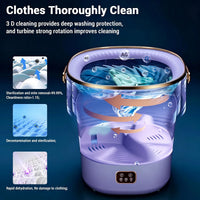 Garvee Mini Lavadora Plegable de 12 L con Función de Centrifugado, Lavadora Portátil y Silenciosa para Ropa Interior y Bebé, Enchufe Europeo para Hogar y Camping, Violeta Claro