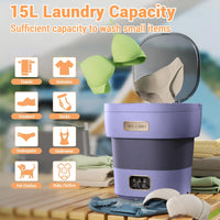 Garvee Mini Lavadora Plegable de 12 L con Función de Centrifugado, Lavadora Portátil y Silenciosa para Ropa Interior y Bebé, Enchufe Europeo para Hogar y Camping, Violeta Claro