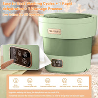 Garvee Mini Lavadora Plegable de 12 L con Secadora Spin, Lavadora Portátil Compacta y Silenciosa para Ropa Interior y Bebé, ABS Duradero para Camping y Apartamentos, Verde Claro