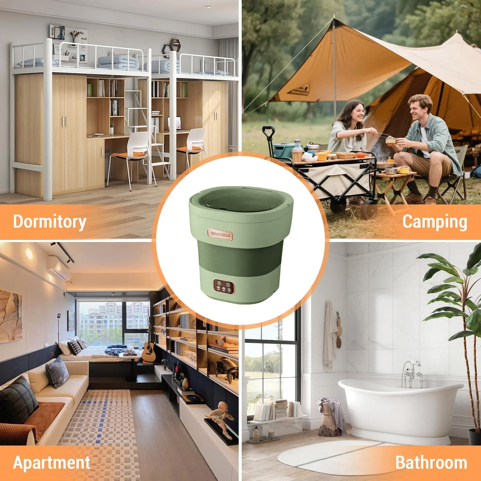 Garvee Mini Lavadora Plegable de 12 L con Secadora Spin, Lavadora Portátil Compacta y Silenciosa para Ropa Interior y Bebé, ABS Duradero para Camping y Apartamentos, Verde Claro