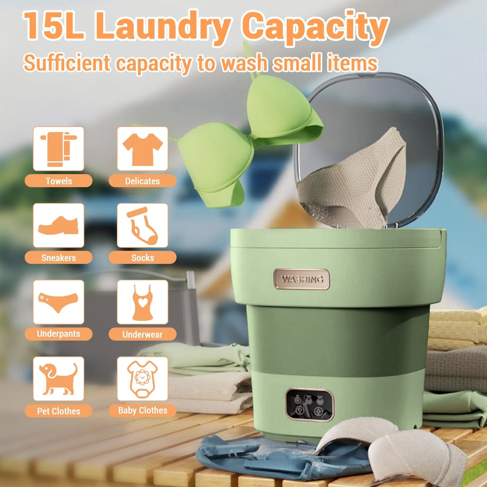 Garvee Mini Lavadora Plegable de 12 L con Secadora Spin, Lavadora Portátil Compacta y Silenciosa para Ropa Interior y Bebé, ABS Duradero para Camping y Apartamentos, Verde Claro