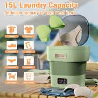 Garvee Mini Lavadora Plegable de 12 L con Secadora Spin, Lavadora Portátil Compacta y Silenciosa para Ropa Interior y Bebé, ABS Duradero para Camping y Apartamentos, Verde Claro