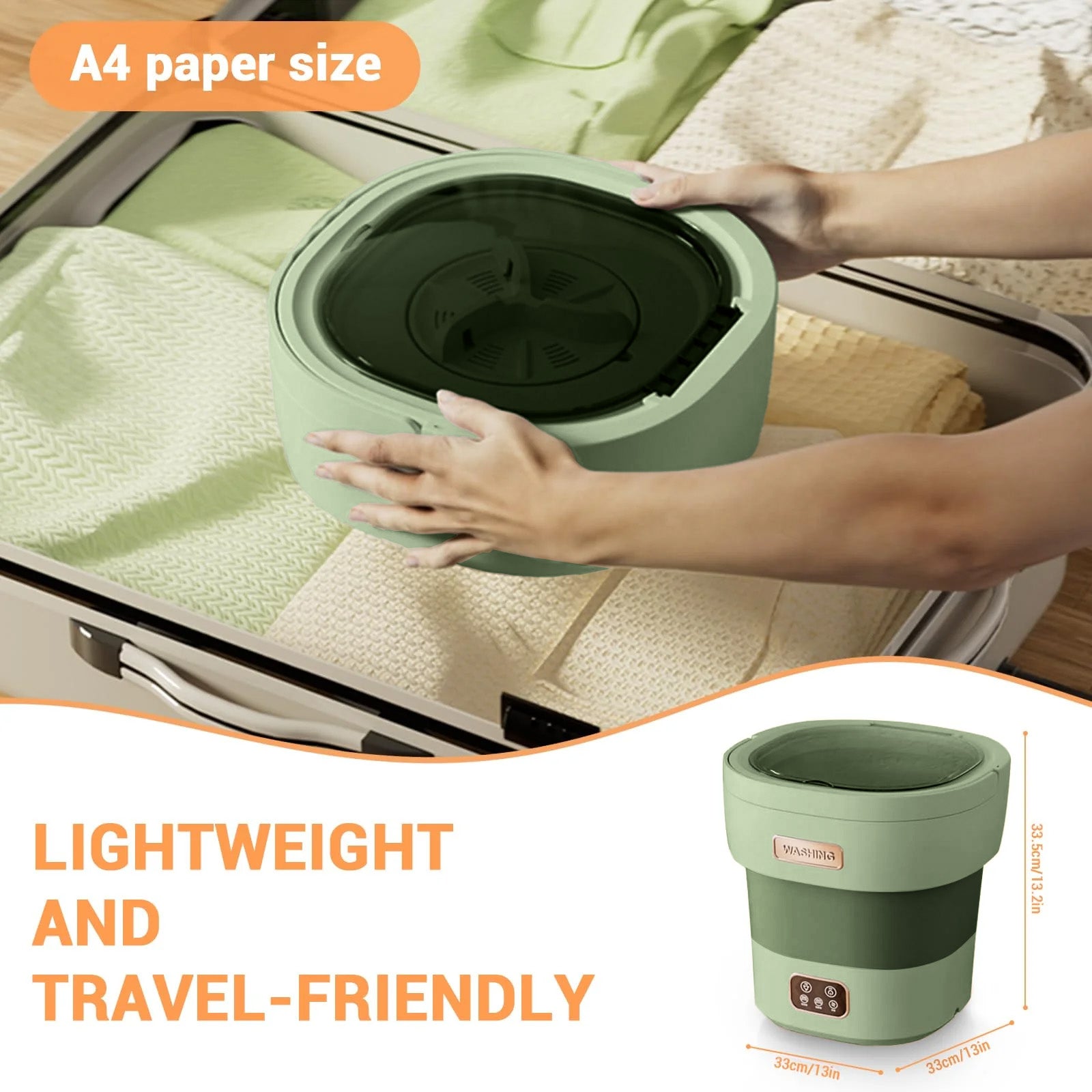 Garvee Mini Lavadora Plegable de 12 L con Secadora Spin, Lavadora Portátil Compacta y Silenciosa para Ropa Interior y Bebé, ABS Duradero para Camping y Apartamentos, Verde Claro