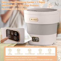 Garvee Mini Lavadora Portátil Plegable de 12L, Lavadora y Centrifugadora 2 en 1 con 3 Modos de Limpieza, Ultra Silenciosa 45dB Gris y Blanco