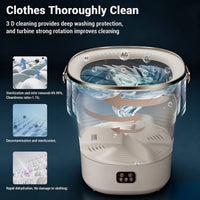 Garvee Mini Lavadora Portátil Plegable de 12L, Lavadora y Centrifugadora 2 en 1 con 3 Modos de Limpieza, Ultra Silenciosa 45dB Gris y Blanco