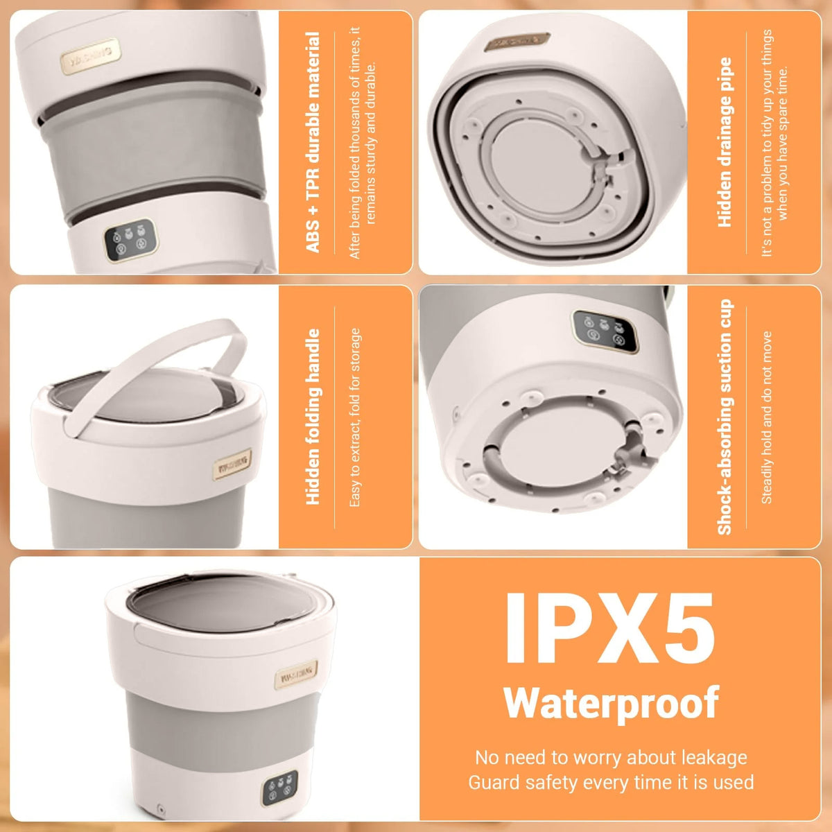Garvee Mini Lavadora Portátil Plegable de 12L, Lavadora y Centrifugadora 2 en 1 con 3 Modos de Limpieza, Ultra Silenciosa 45dB Gris y Blanco