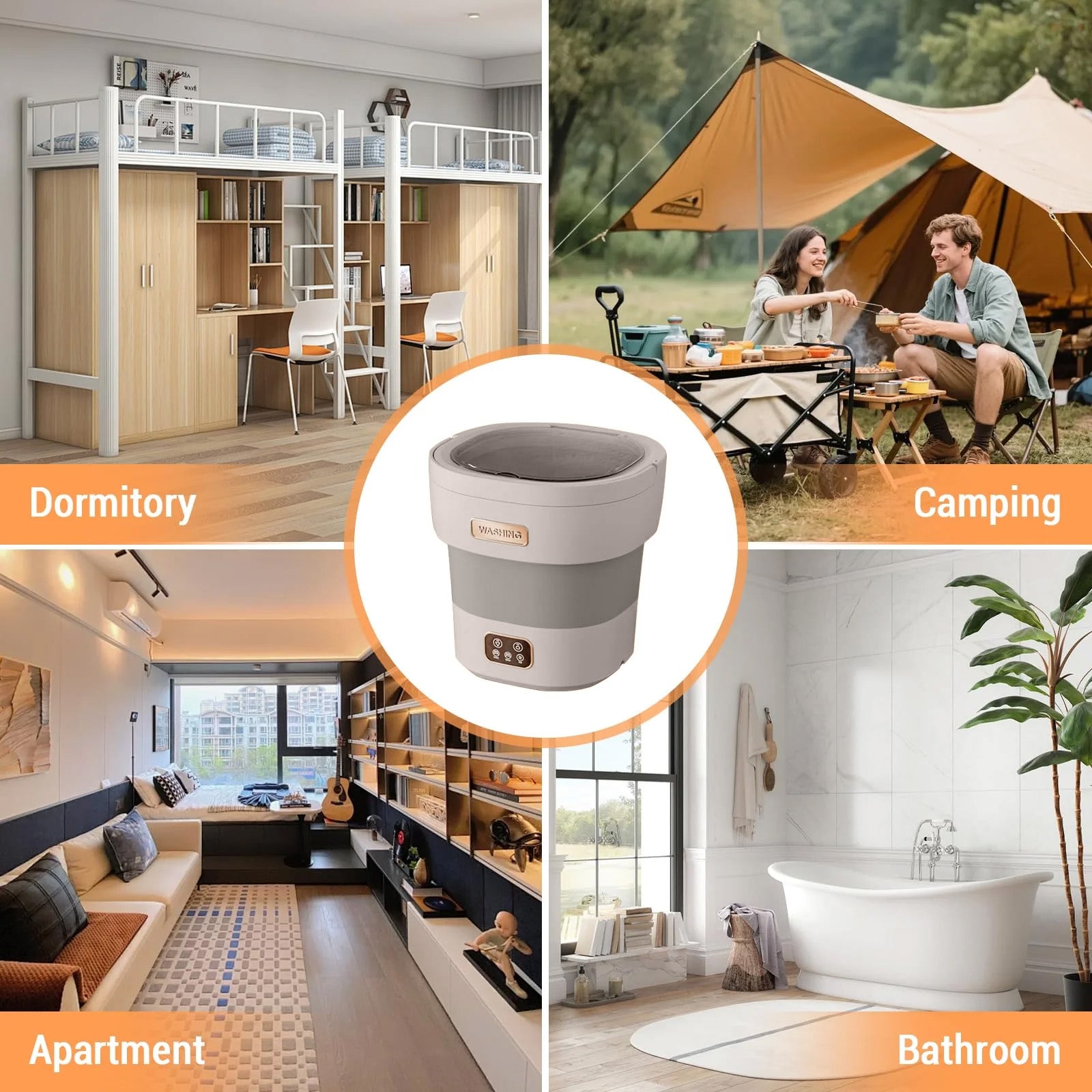Garvee Mini Lavadora Portátil Plegable de 12L, Lavadora y Centrifugadora 2 en 1 con 3 Modos de Limpieza, Ultra Silenciosa 45dB Gris y Blanco