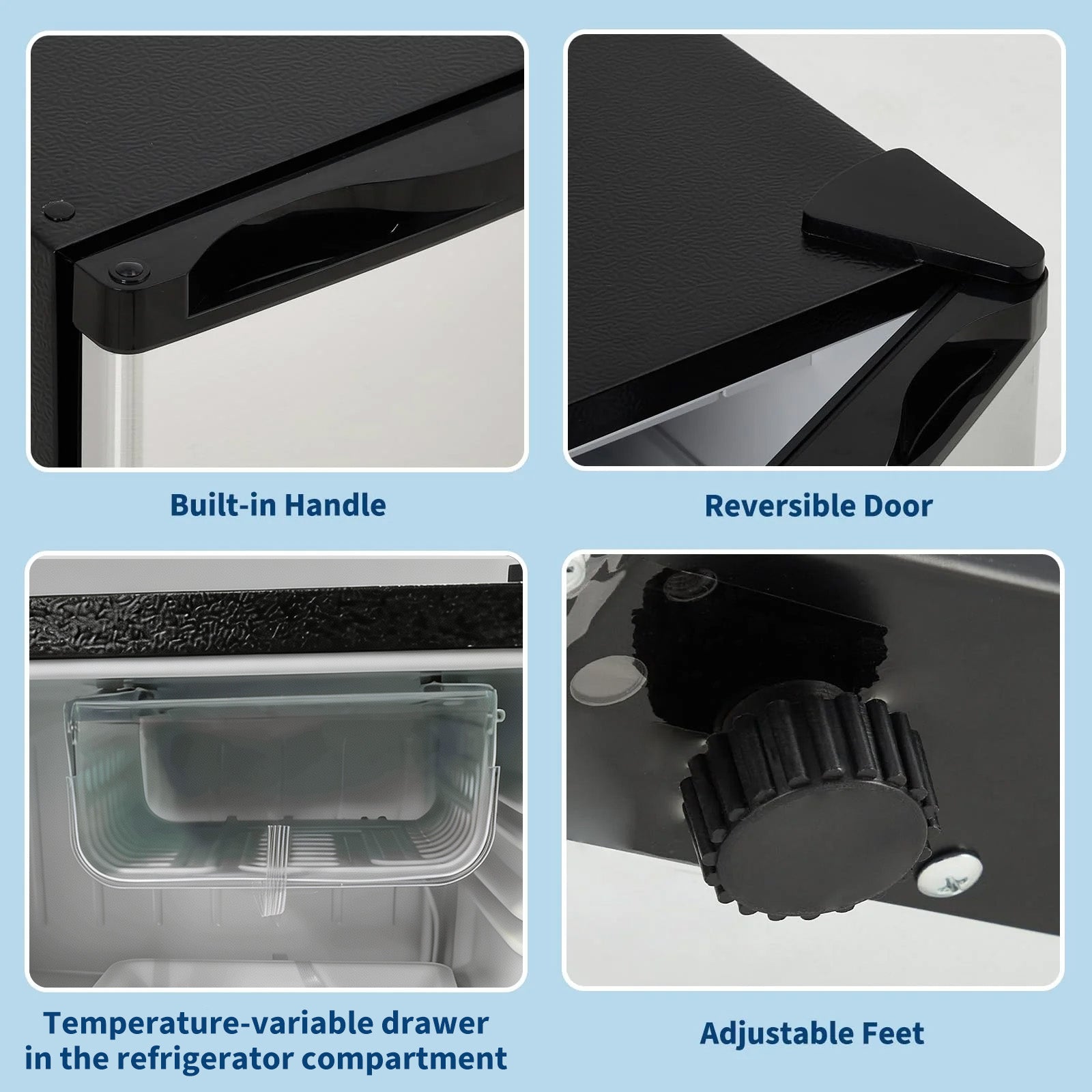 Garvee Mini Frigorífico Compacto de 45 L con Puerta de Acero Inoxidable, Compresor Silencioso de Menos de 40 dB, Estantes de Vidrio Extraíbles y Control de Temperatura Ajustable, para Dormitorio y Oficina