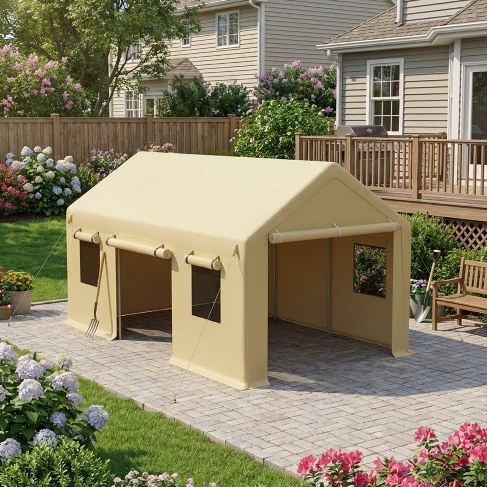 Garvee Carpa Garaje de Exterior 3x6m Garaje Portátil Reforzado de Acero y Lona Impermeable de 180g Cochera para Coche Pickup y SUV Marrón