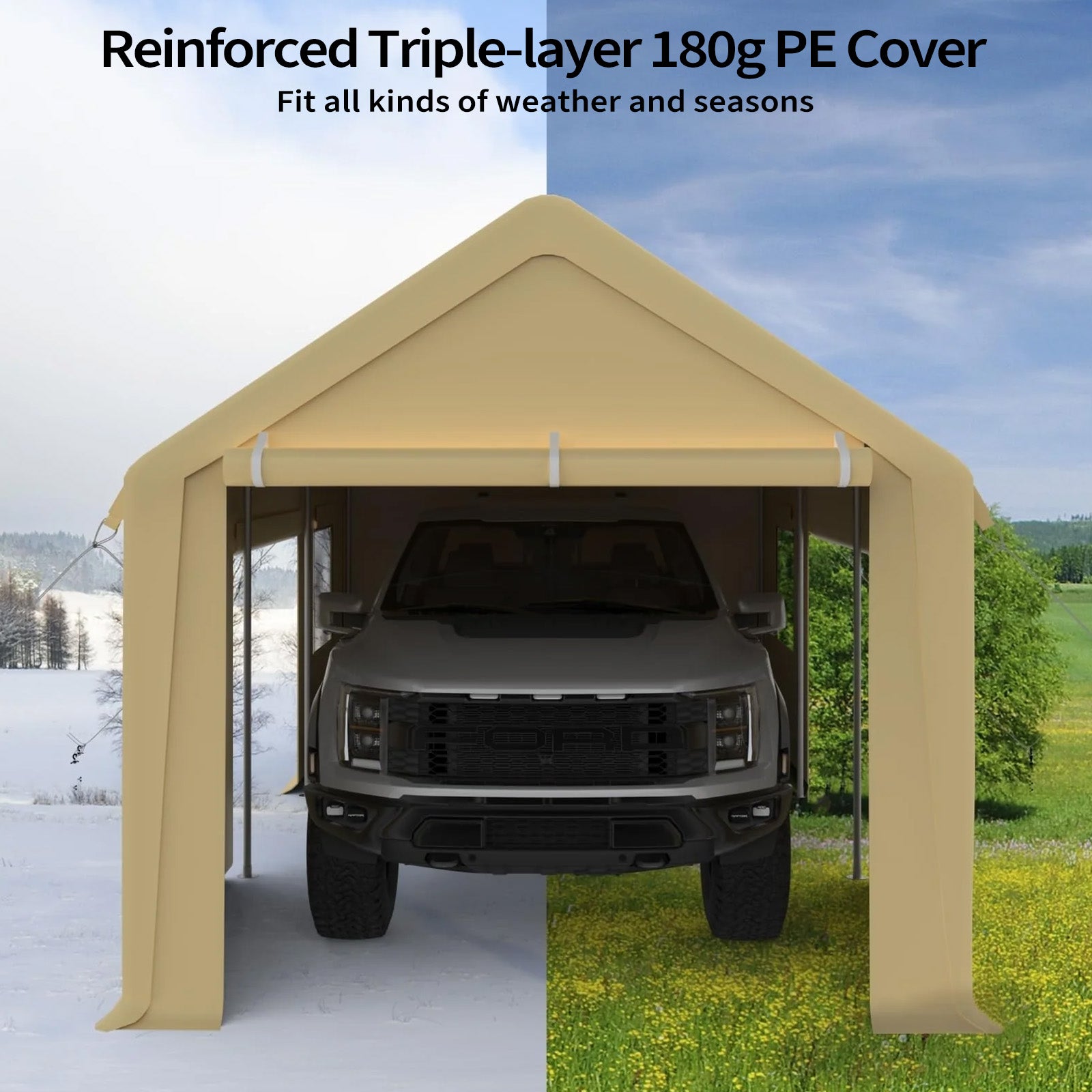 Garvee Carpa Garaje de Exterior 3x6m Garaje Portátil Reforzado de Acero y Lona Impermeable de 180g Cochera para Coche Pickup y SUV Marrón