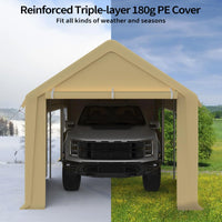 Garvee Carpa Garaje de Exterior 3x6m Garaje Portátil Reforzado de Acero y Lona Impermeable de 180g Cochera para Coche Pickup y SUV Marrón