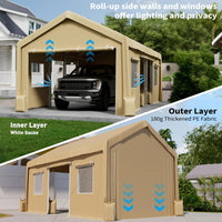 Garvee Carpa Garaje de Exterior 3x6m Garaje Portátil Reforzado de Acero y Lona Impermeable de 180g Cochera para Coche Pickup y SUV Marrón