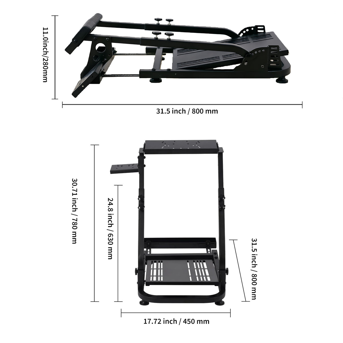 Garvee Soporte para Volante de Carreras Plegable en Forma de L con Ranura para Silla, Acero Q235A Extra Grueso, Inclinación Continua 10°-40°, Compatible con Logitech G25/G27/G29/G920 , Sim Racing Negro