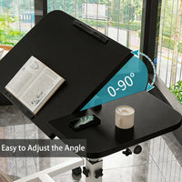 Garvee Mesa de Cama, Mesa Auxiliar Móvil con Superficie Inclinable 0-90° y Ruedas Altura y Ángulo Ajustables Escritorio para Portátil con Borde Antideslizante para Cama y Oficina, 60x40x60-95 cm, Negro