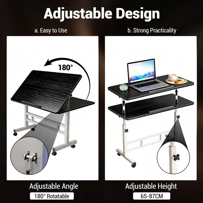 Garvee Escritorio Ajustable De Pie Con Ruedas, Altura 65-87cm, Superficie Inclinable, Acero Resistente, Móvil Para Oficina Y Hogar, 60x40cm/80x40cm, Negro