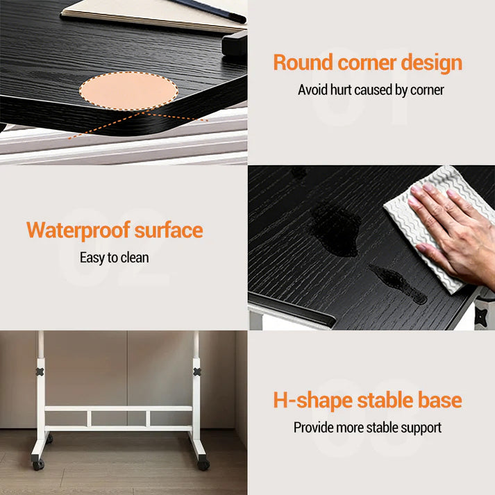 Garvee Escritorio Ajustable De Pie Con Ruedas, Altura 65-87cm, Superficie Inclinable, Acero Resistente, Móvil Para Oficina Y Hogar, 60x40cm/80x40cm, Negro