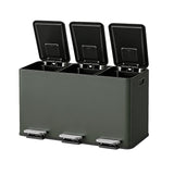 Garvee Cubo de Basura de Reciclaje 45L (3x15L), Cubo de Pedal de Acero Inoxidable Verde Salvia con 3 Compartimentos para Cocina y Oficina - Verde Grisáceo
