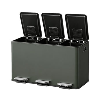 Garvee Cubo de Basura de Reciclaje 45L (3x15L), Cubo de Pedal de Acero Inoxidable Verde Salvia con 3 Compartimentos para Cocina y Oficina